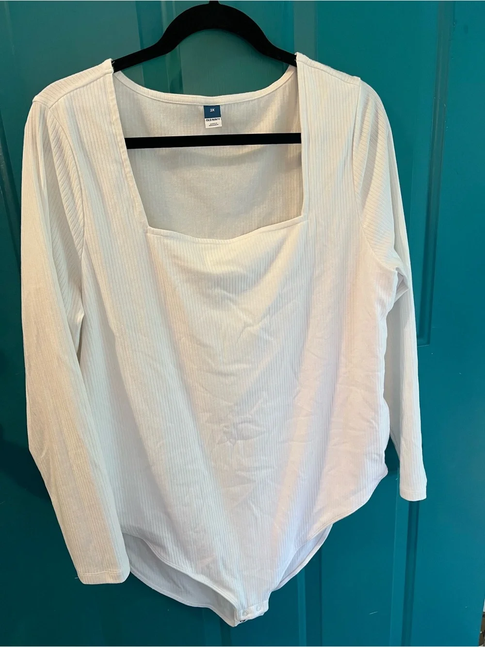 Old Navy White Ribbed Square Neck Long Sleeve Bodysuit - Picture 1 of 4